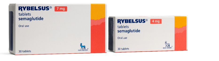 Sekundær pakning for Rybelsys mellemste styrke, oprindelig til venstre, ny til højre