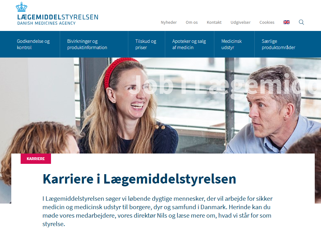 Forsiden af Lægemiddelstyrelsens nye online karriereunivers